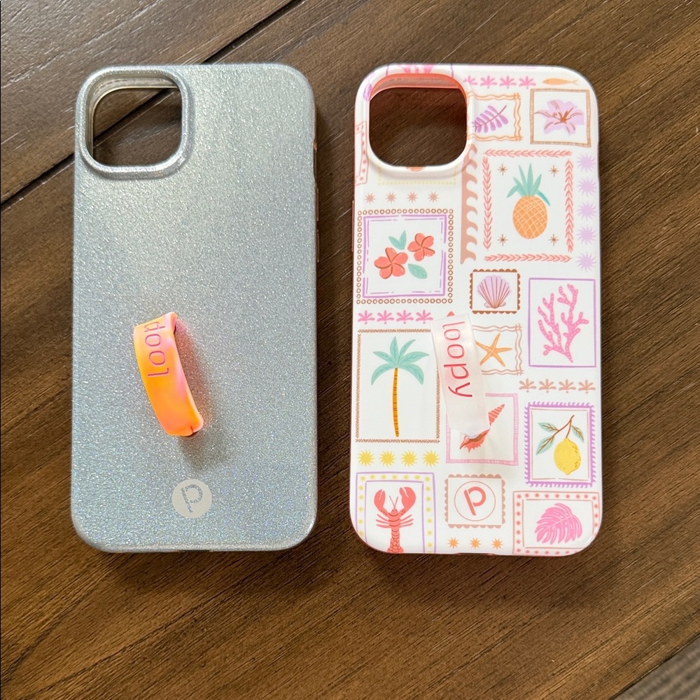 Patterned and Glitter IPhone 15 plus loopy Case Set
